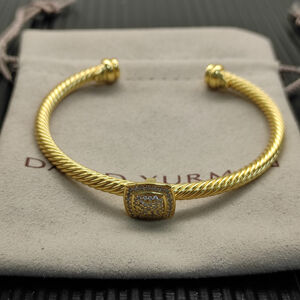David Yurman Gold 4mm Full Diamond Square Diamond Button bracelet